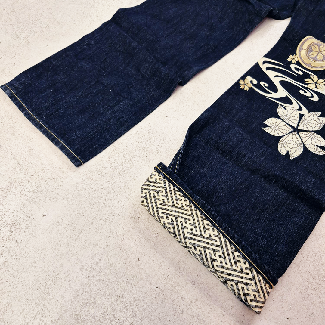 Nishiki Denim Lotus Embroidery Denim Pants (40)