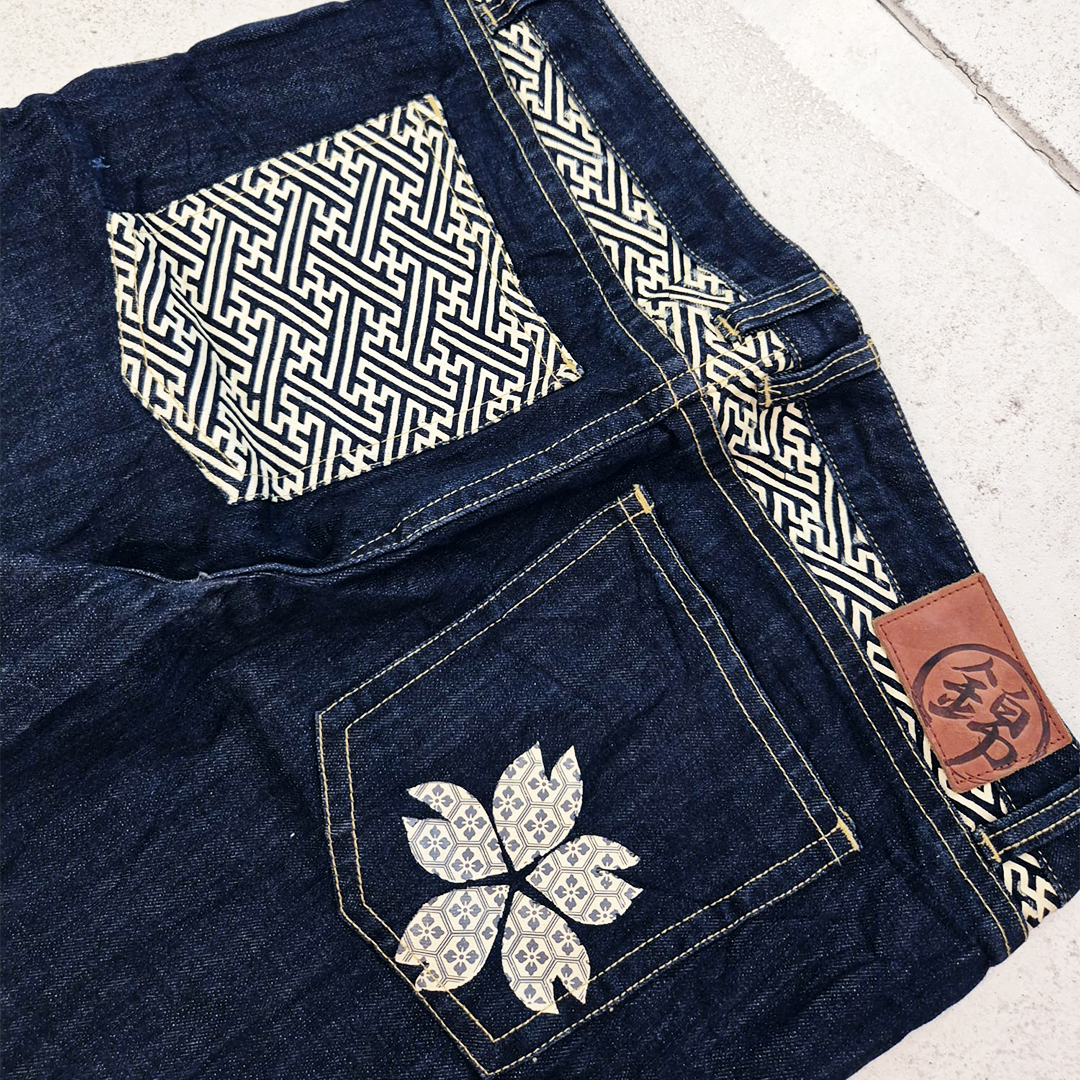 Nishiki Denim Lotus Embroidery Denim Pants (40)