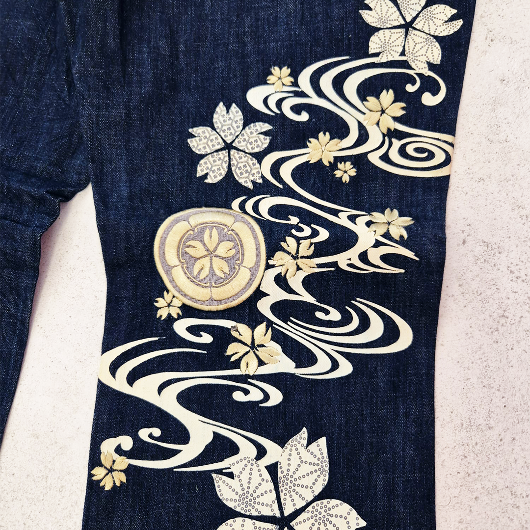 Nishiki Denim Lotus Embroidery Denim Pants (40)