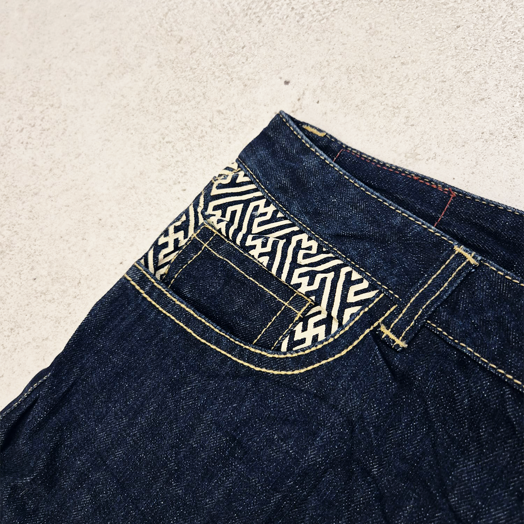 Nishiki Denim Lotus Embroidery Denim Pants (40)