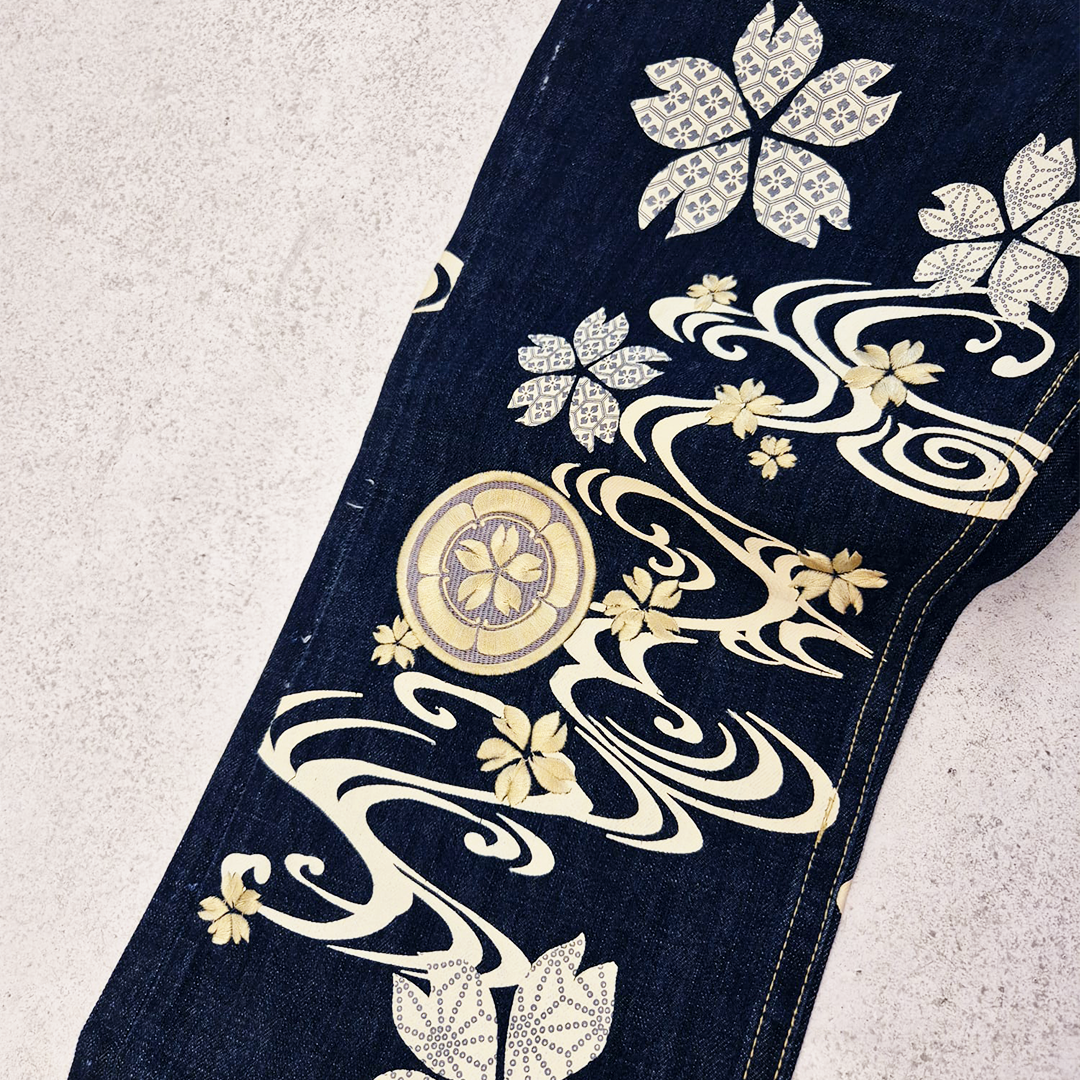 Nishiki Denim Lotus Embroidery Denim Pants (40)