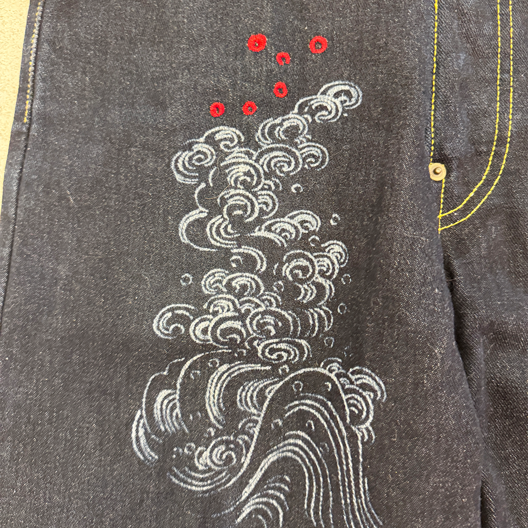 Buden Shoten Koi Japanese Pattern Denim Baggy Pants (L)