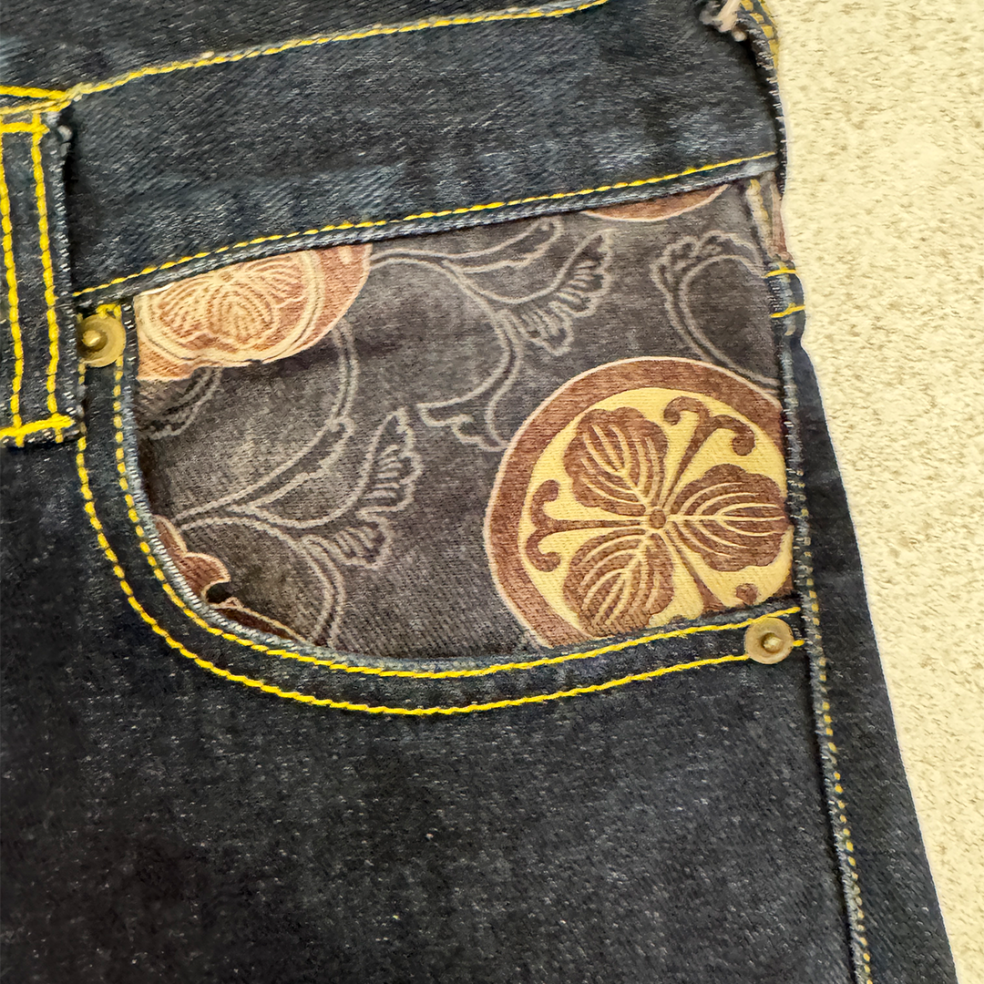 Buden Shoten Koi Japanese Pattern Denim Baggy Pants (L)