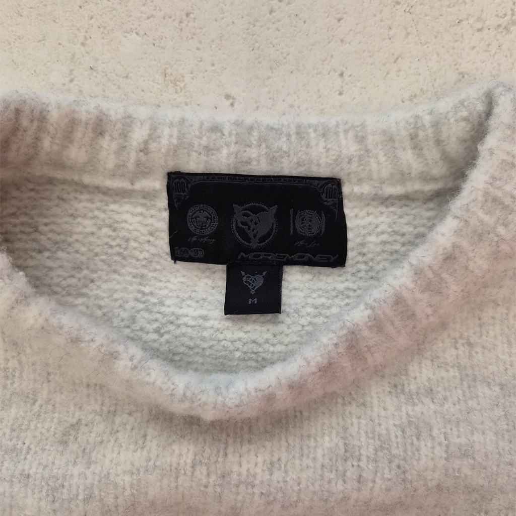 More Money Logo White Knit Sweater (M)