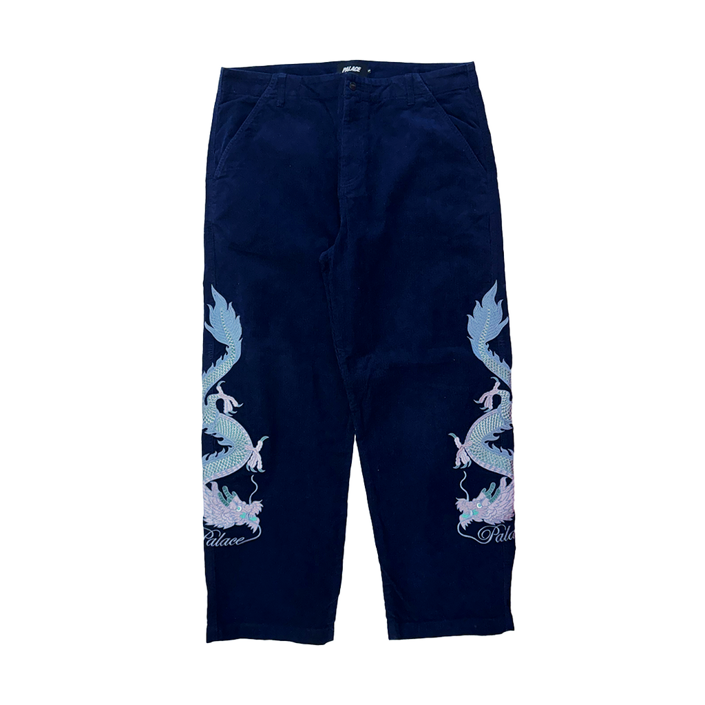 Palace Double Dragon Tour Plain Dark Blue Corduroy Pants (34)