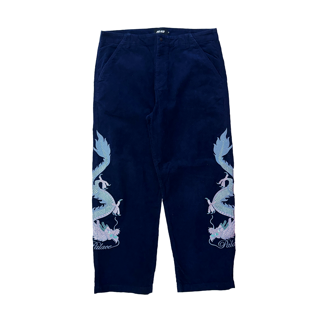 Palace Double Dragon Tour Plain Dark Blue Corduroy Pants (34)
