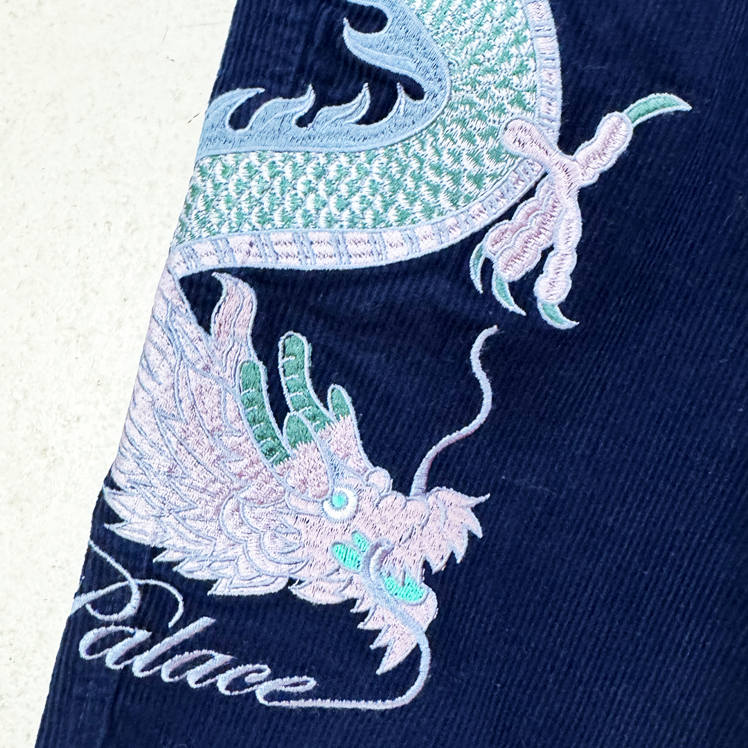 Palace Double Dragon Tour Plain Dark Blue Corduroy Pants (34)