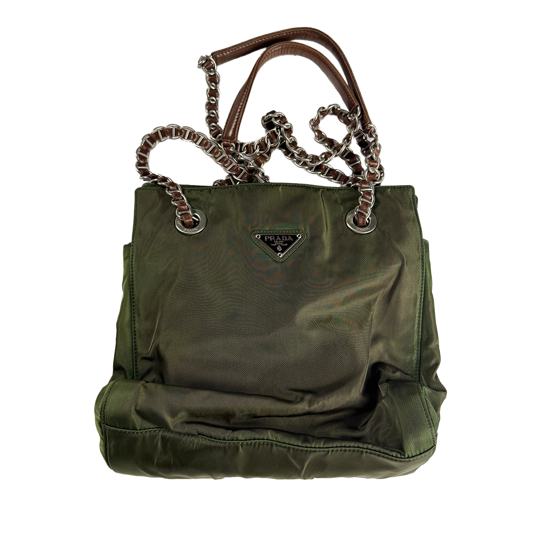 PRADA Tessuto Nylon Iridescent Triangle Logo Handbag