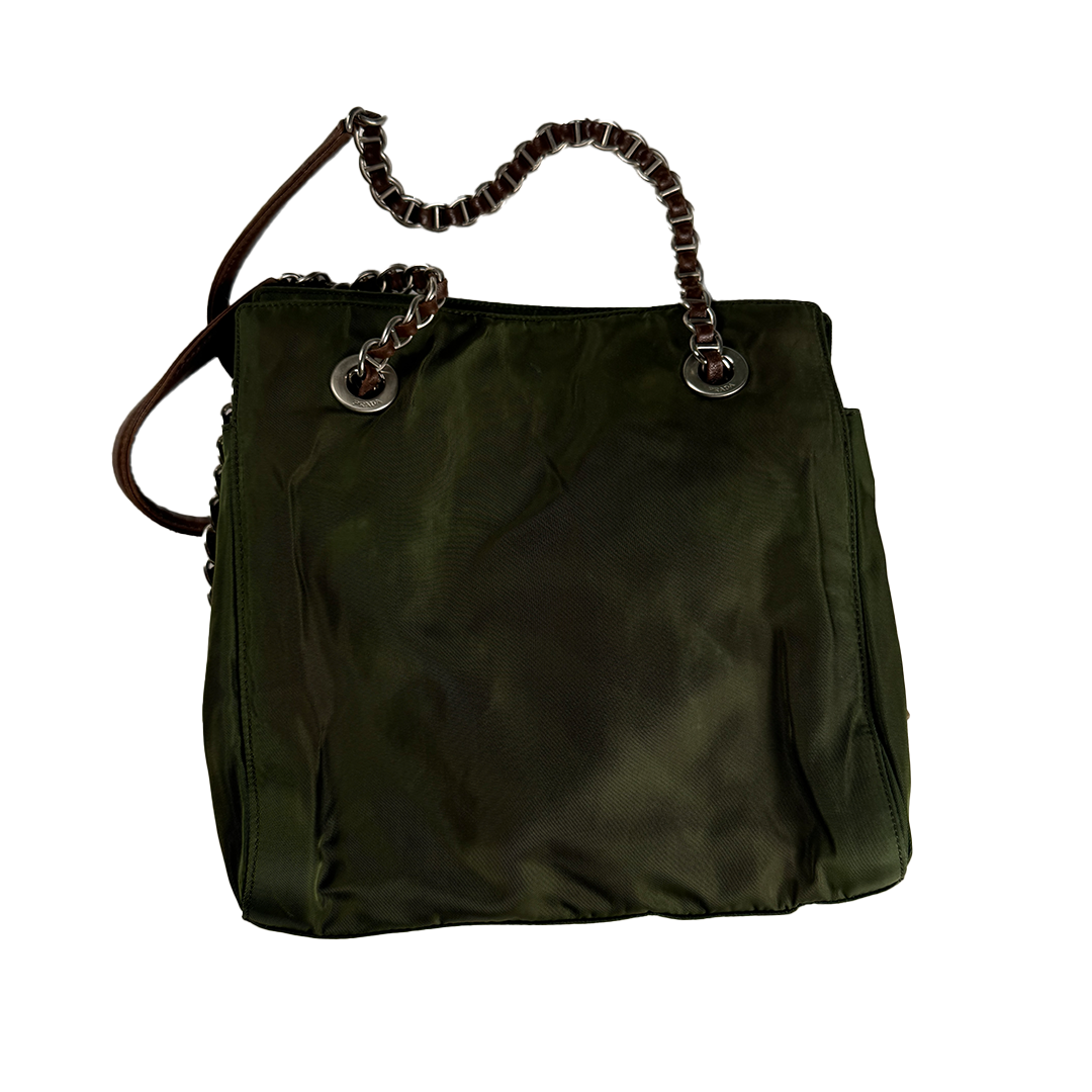 PRADA Tessuto Nylon Iridescent Triangle Logo Handbag
