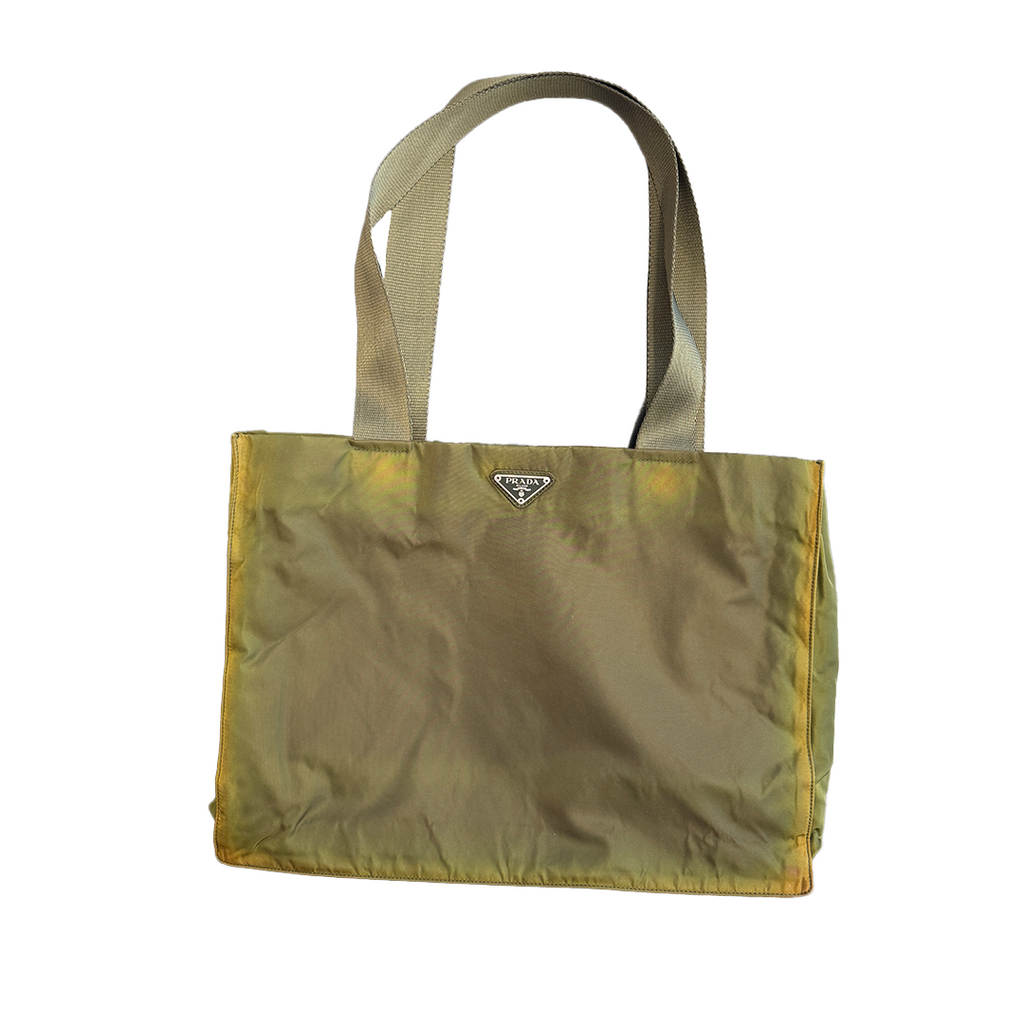 PRADA Y2K Triangle Logo Khaki Tote Bag