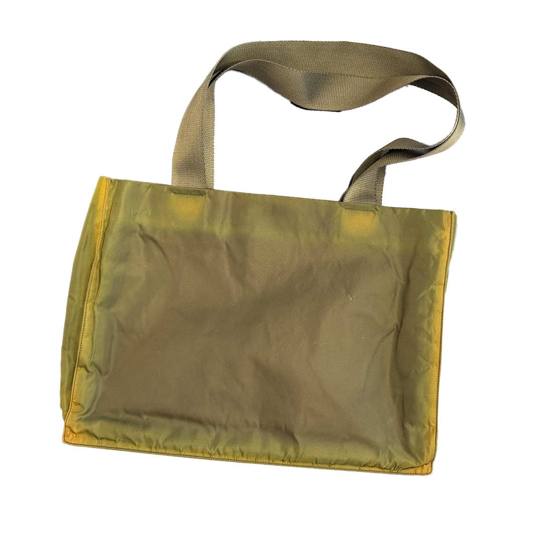 PRADA Y2K Triangle Logo Khaki Tote Bag