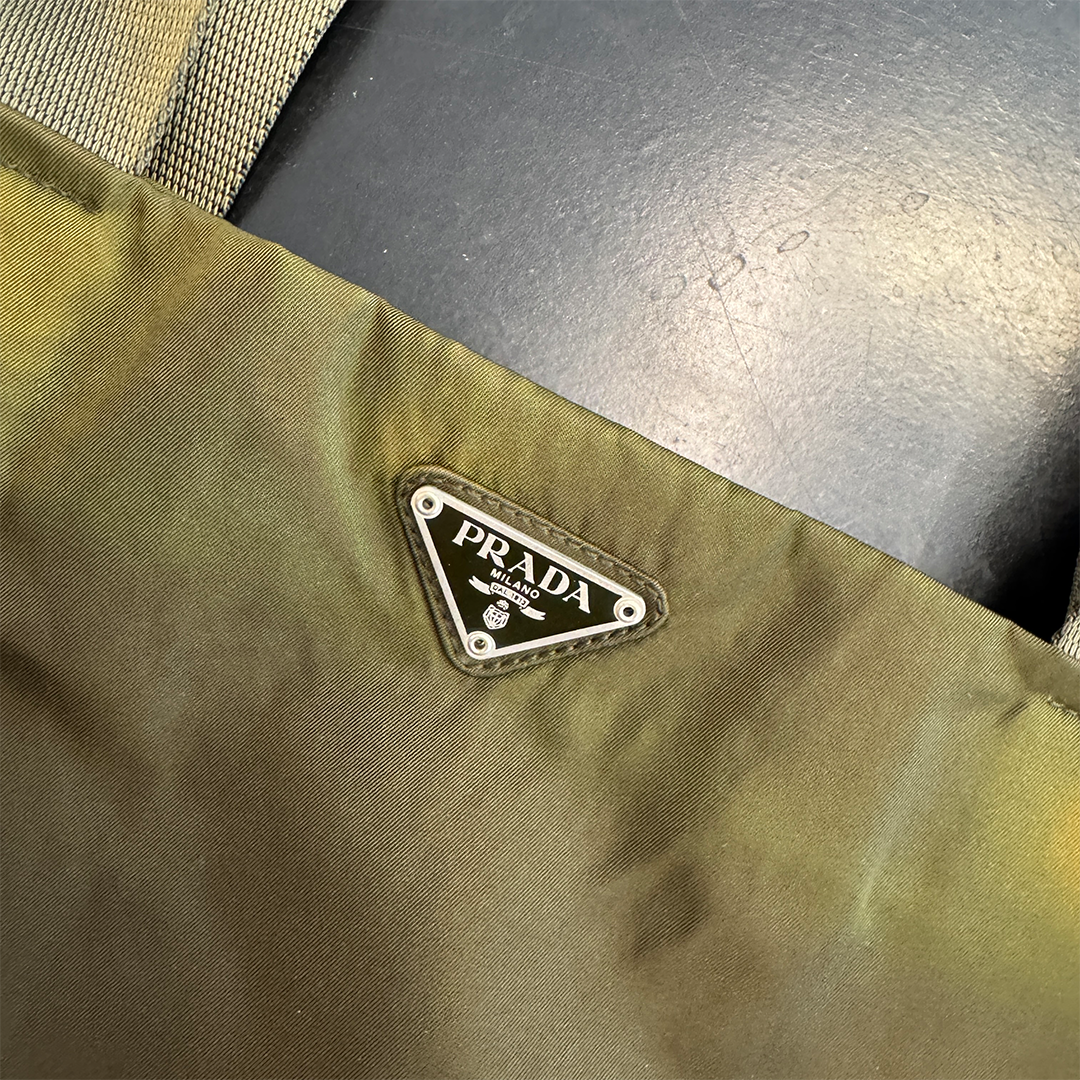 PRADA Y2K Triangle Logo Khaki Tote Bag