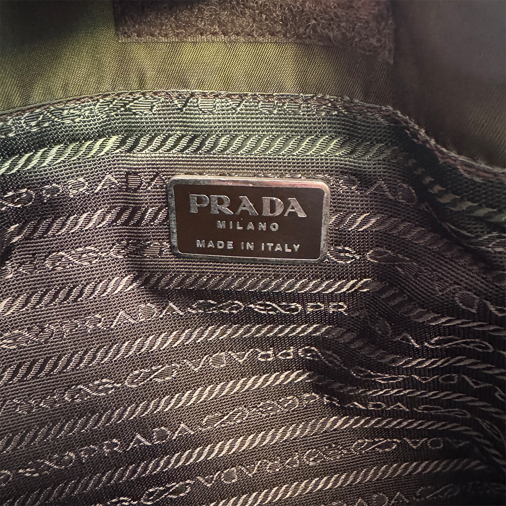 PRADA Y2K Triangle Logo Khaki Tote Bag