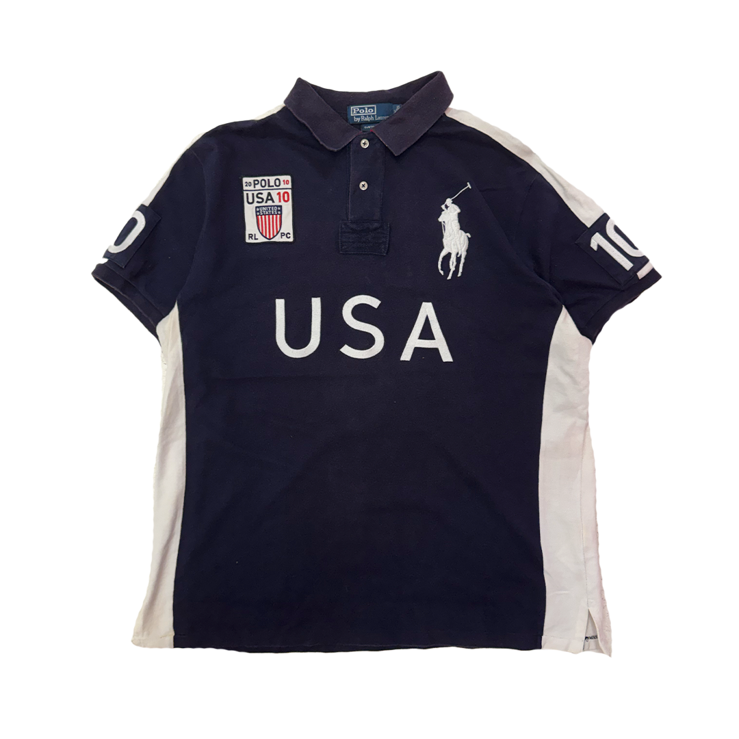 Ralph Lauren USA White & Blue S/S Polo (XL)