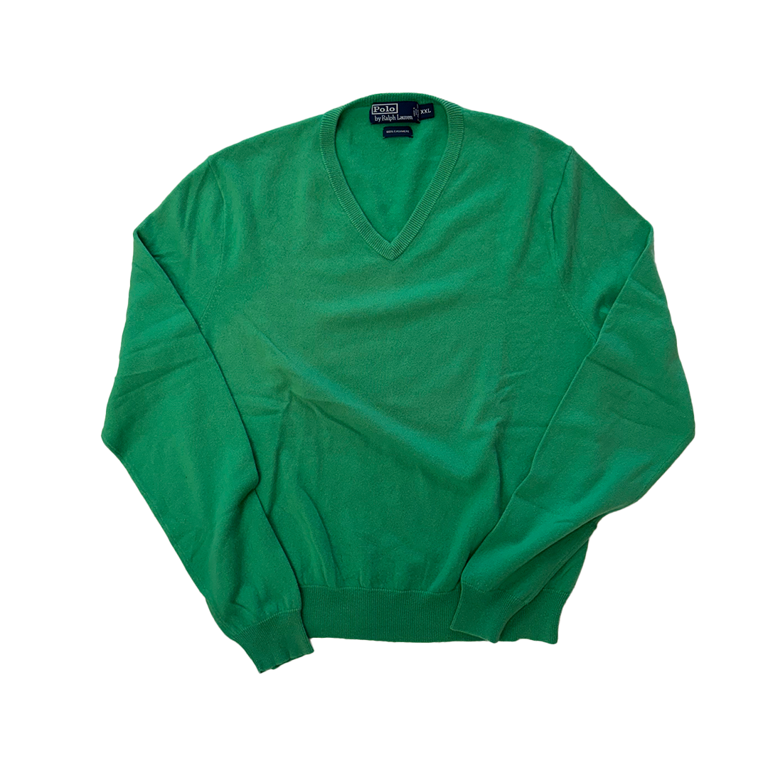 Ralph Lauren Cashmere Green V-Neck Knit Sweater (XXL)