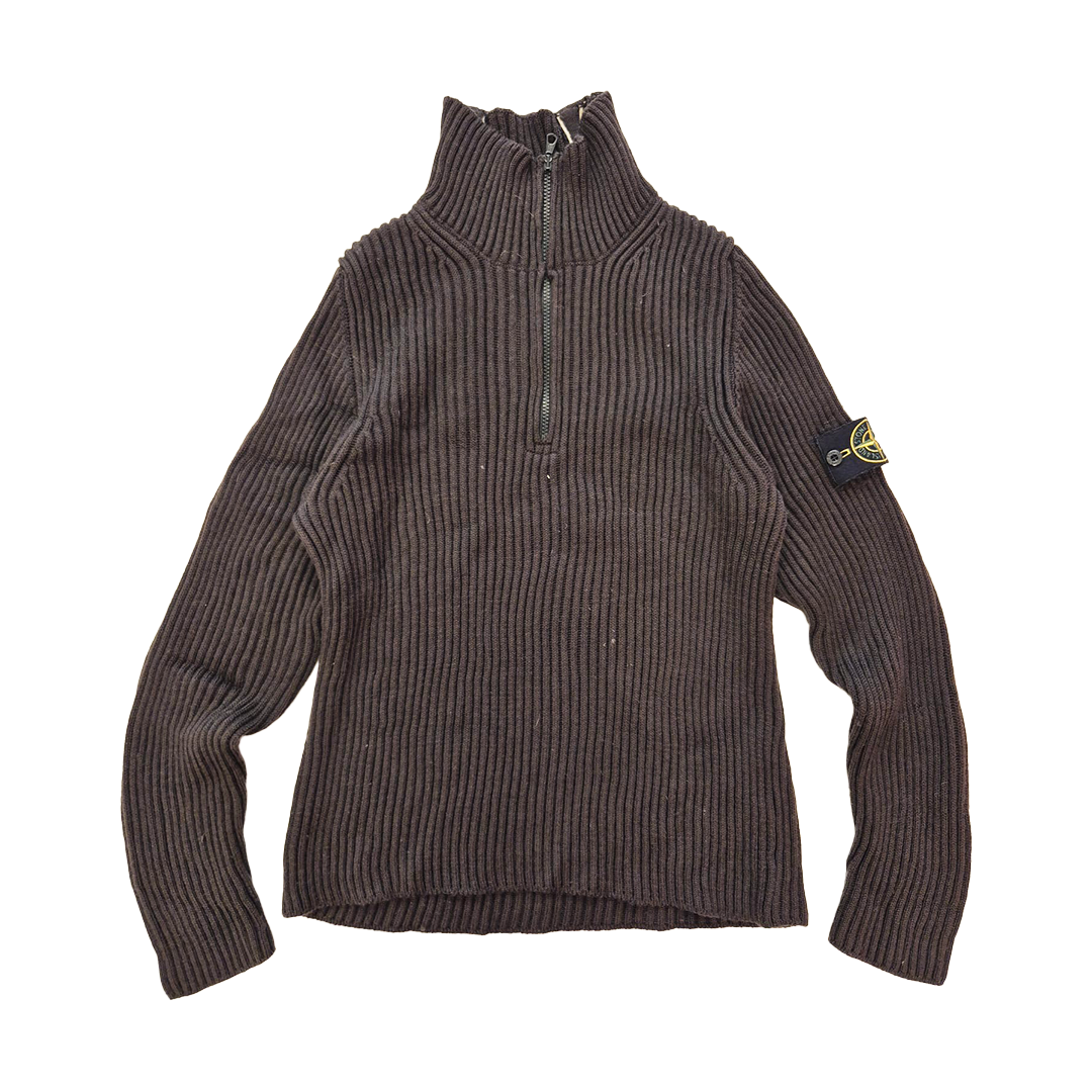 Stone Island Vintage Half Zip Knit Brown Sweatshirt (M)