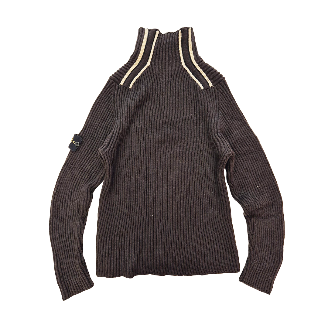 Stone Island Vintage Half Zip Knit Brown Sweatshirt (M)