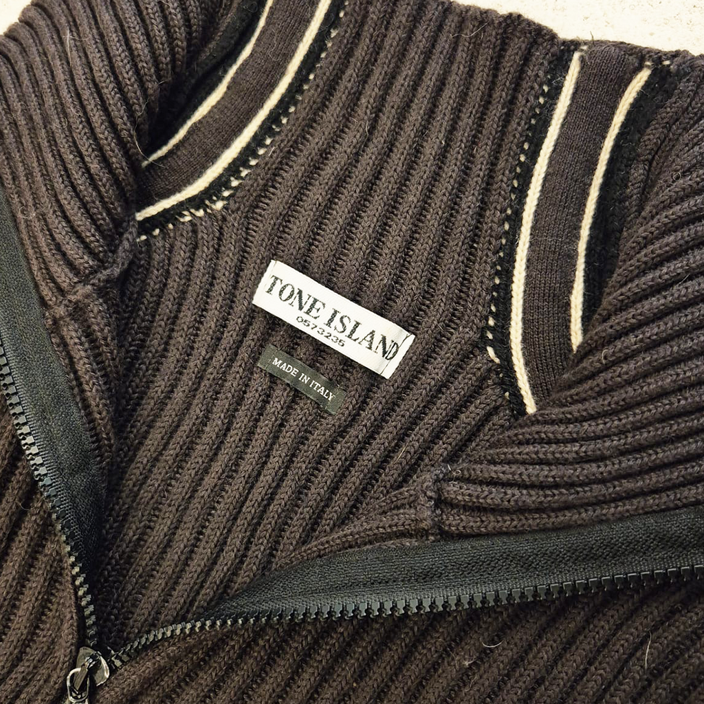 Stone Island Vintage Half Zip Knit Brown Sweatshirt (M)