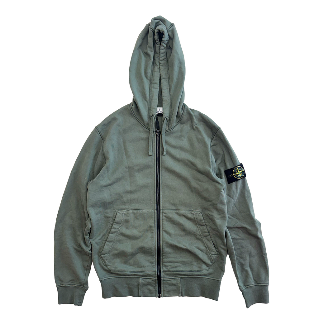 Stone Island Hoodied Zip Up Sweatshirt Khaki (M)