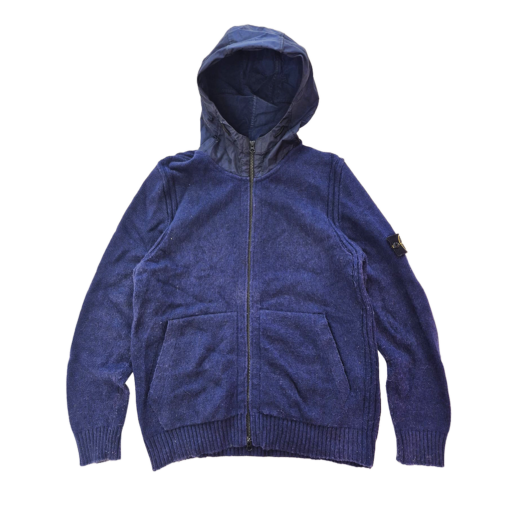 Stone Island Blue Wool Zip Up Hoodie (XXL)