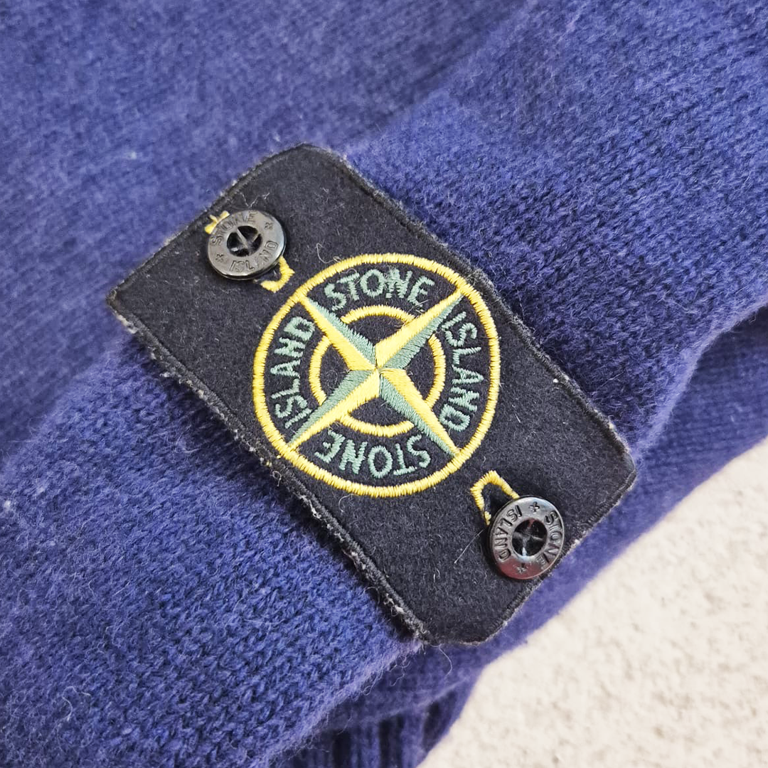 Stone Island Blue Wool Zip Up Hoodie (XXL)