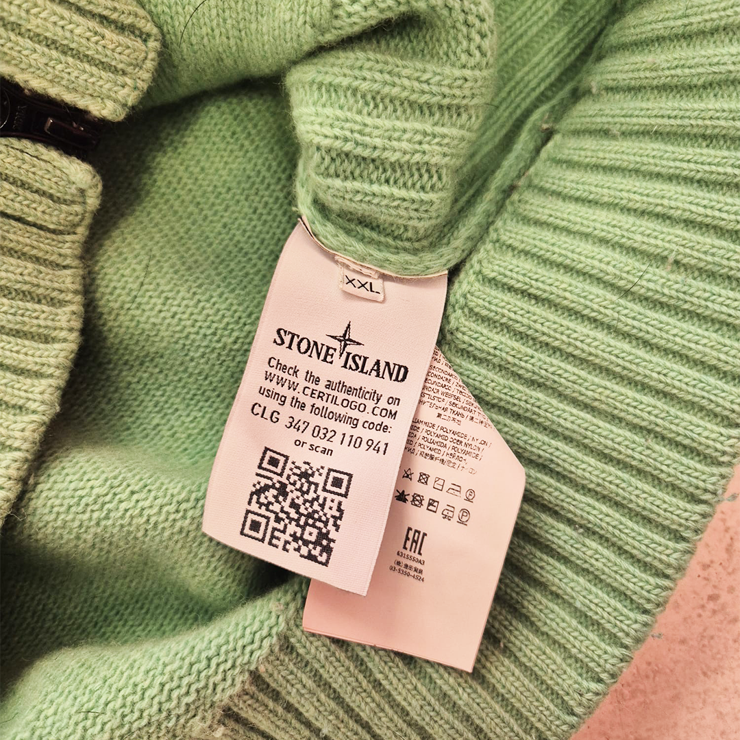 Stone Island Green Wool Zip-Up Hoodie (XXL)
