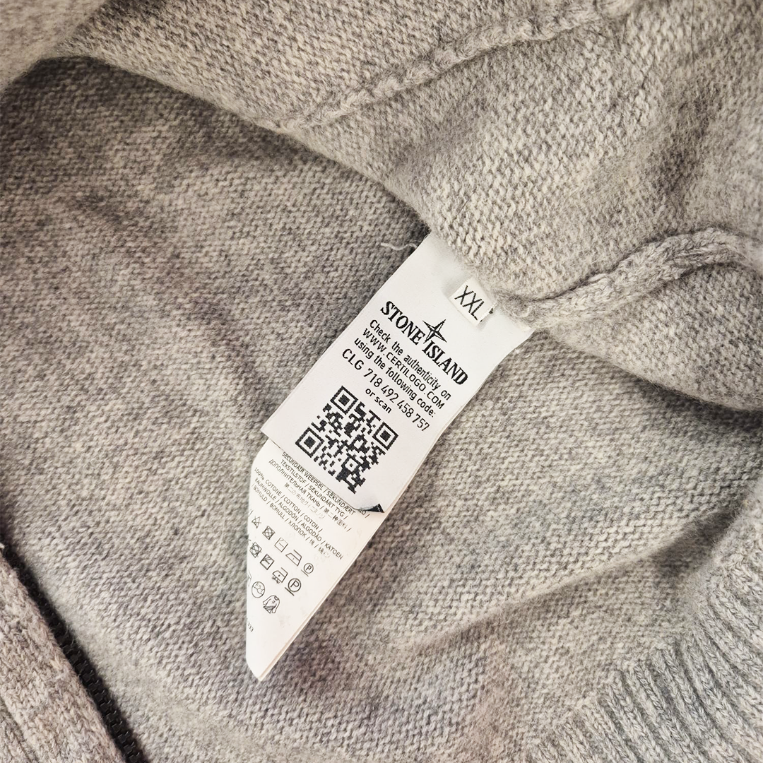 Stone Island Grey Wool Zip-Up Hoodie (XXL)