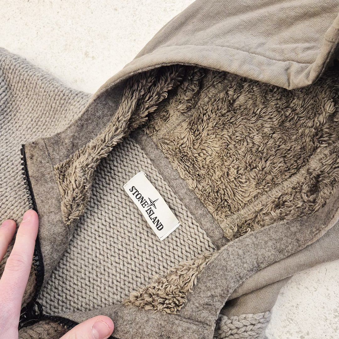Stone Island Grey Wool Heavy Zip-Up Hoodie (XXL)