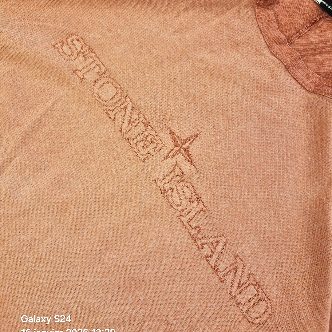 Stone Island Logo Embroidery Coral Tee (L)