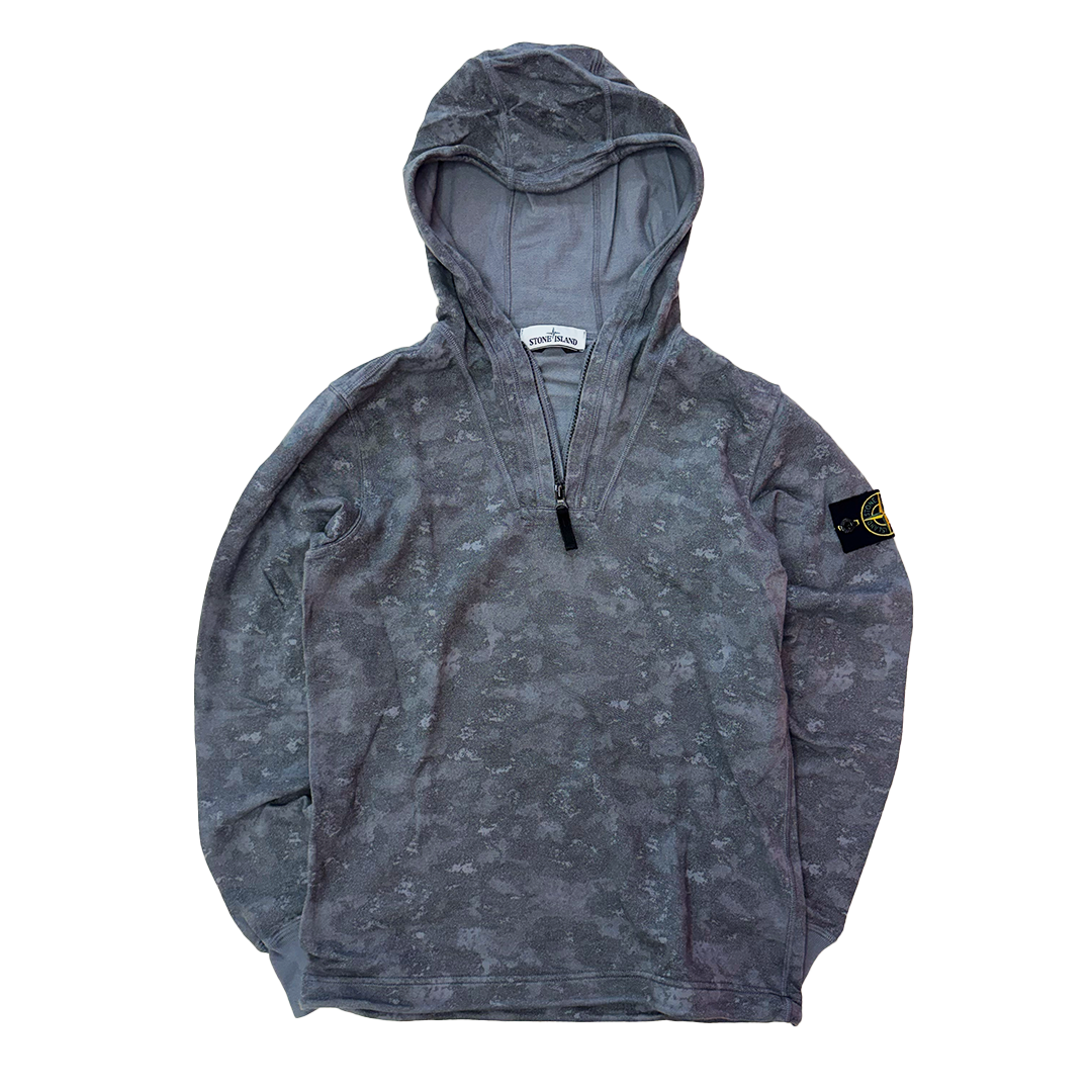 Stone Island Grey Cotton Marl Quarter Zipped Hoodie (S)
