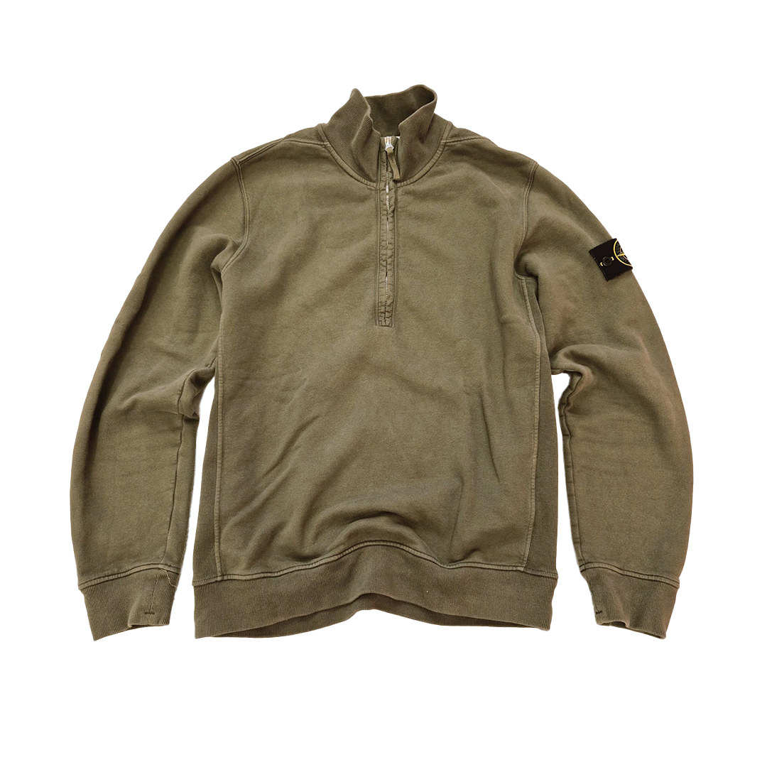 Stone Island High Neck Zip Up Olive Sweater (M)
