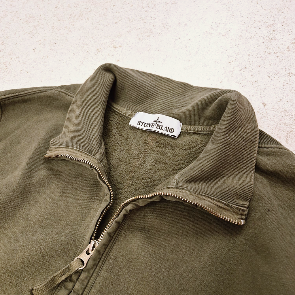 Stone Island High Neck Zip Up Olive Sweater (M)