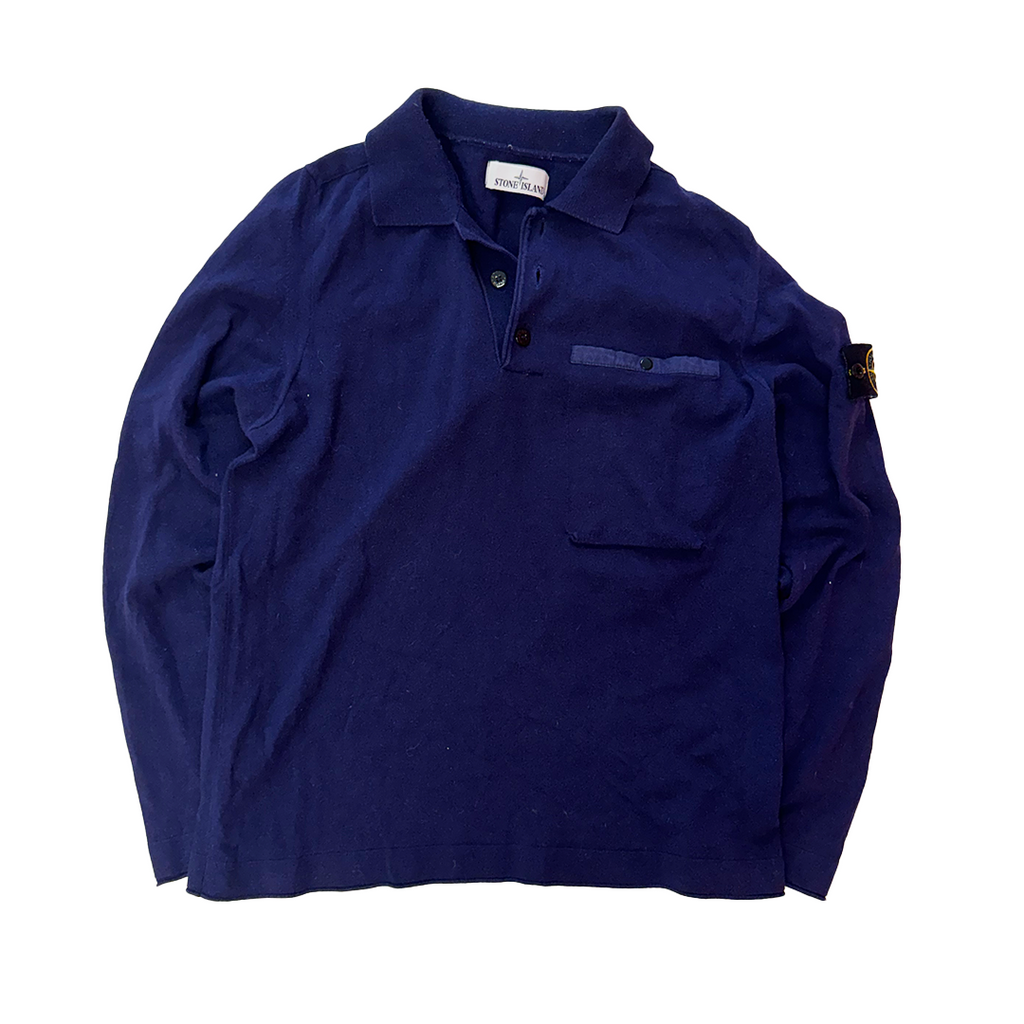 Stone Island Pocket Buttoned Long Sleeve Navy Polo (L)