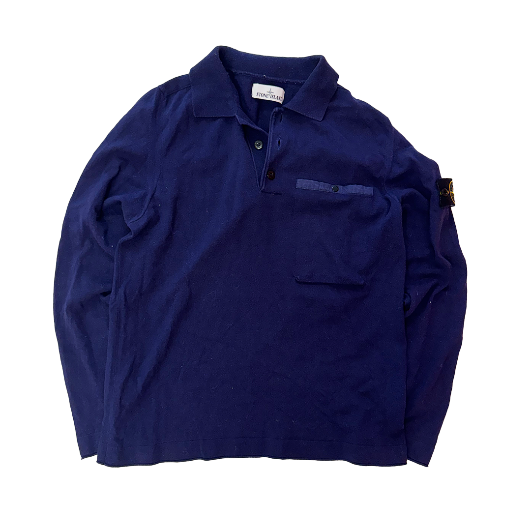Stone Island Pocket Buttoned Long Sleeve Navy Polo (L)