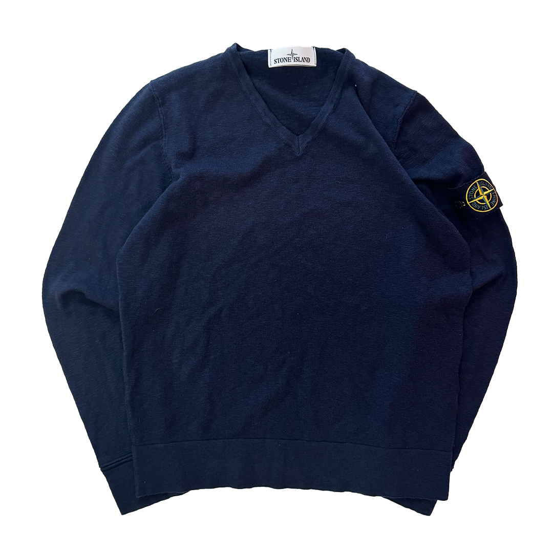 Stone Island Navy V-Neck Sweater (S)