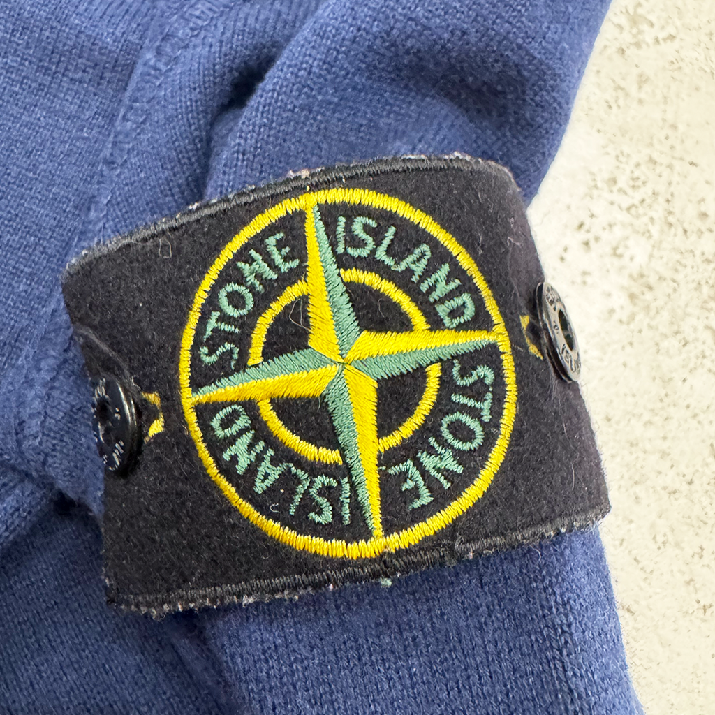 Stone Island V-Neck Blue Cotton Sweater (S)
