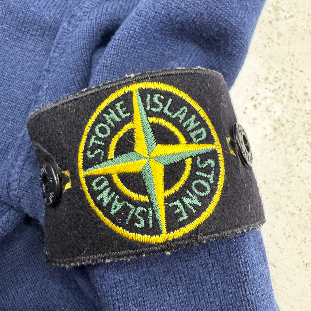 Stone Island V-Neck Blue Cotton Sweater (S)
