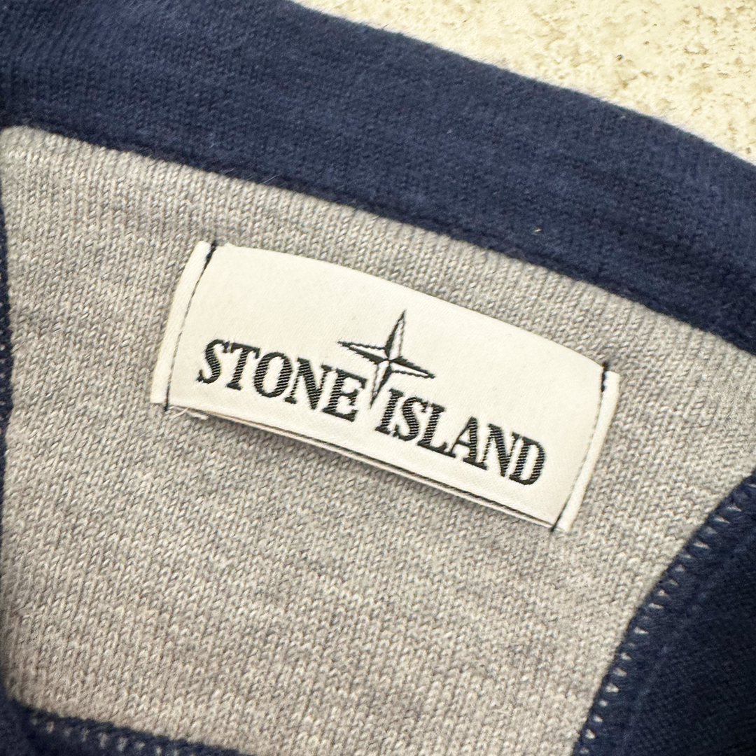 Stone Island V-Neck Blue Cotton Sweater (S)