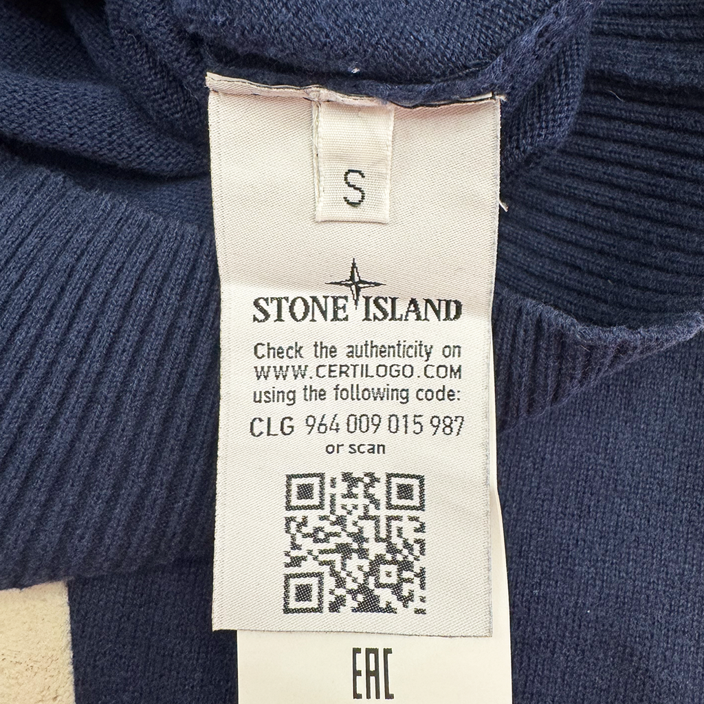 Stone Island V-Neck Blue Cotton Sweater (S)
