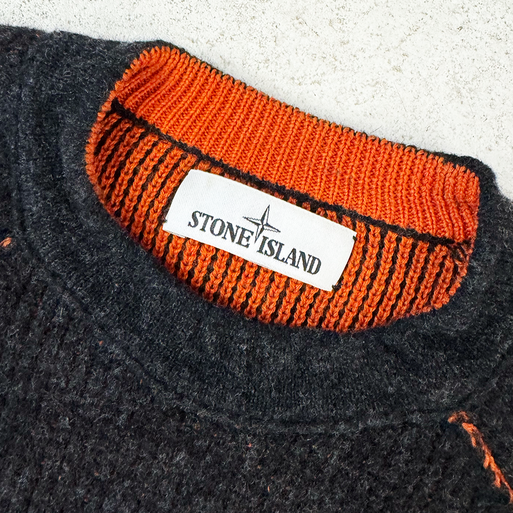 Stone Island Orange & Black Reversible Wool Sweater (XL)