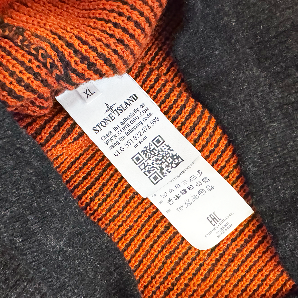 Stone Island Orange & Black Reversible Wool Sweater (XL)