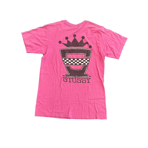 Stussy Chekered Logo Crown Pink Tee