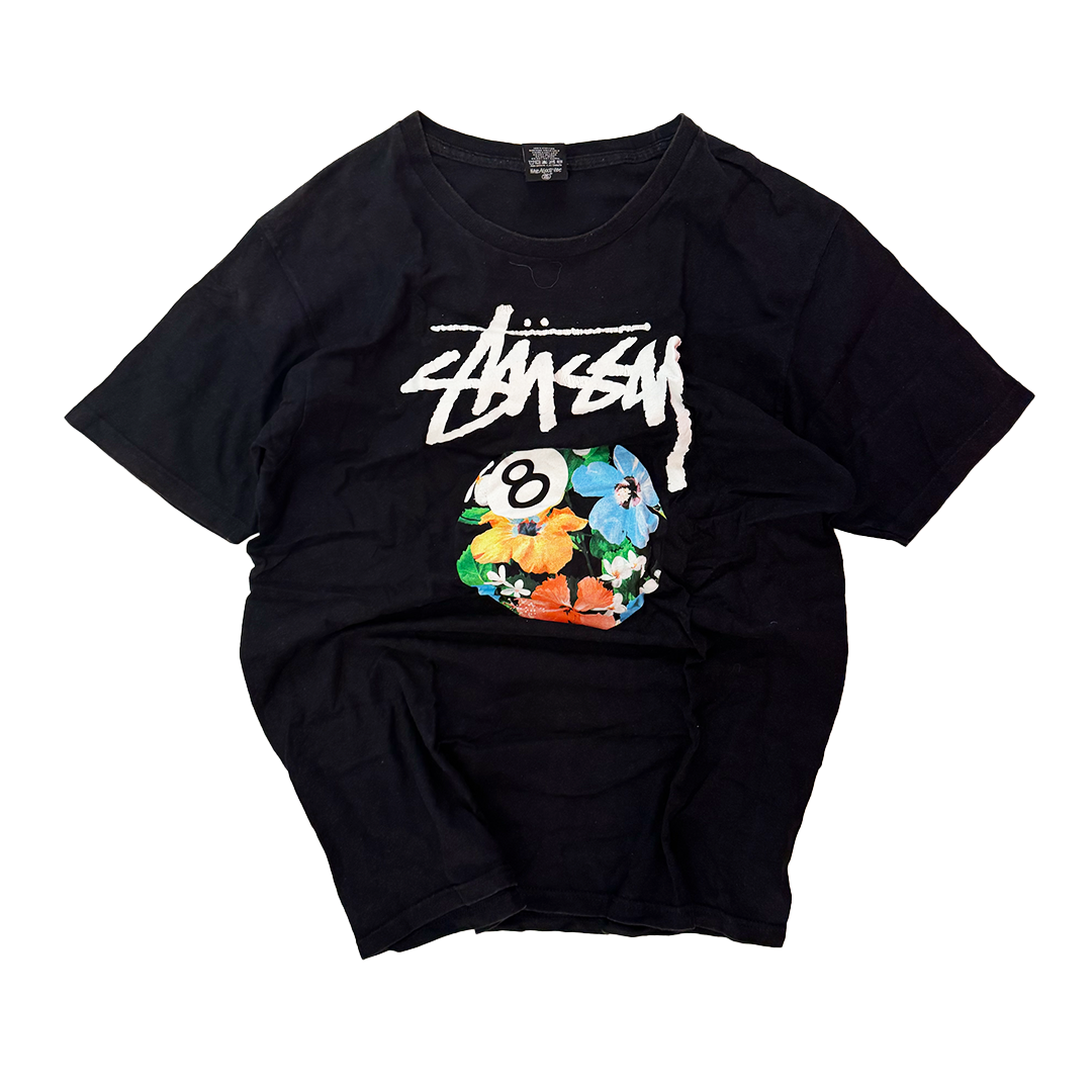 Stussy Flower 8-Ball Black Tee (M)