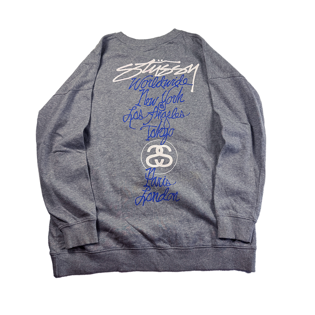 Stussy Custom Made World Tour Embroidery Grey Sweater (M/L)