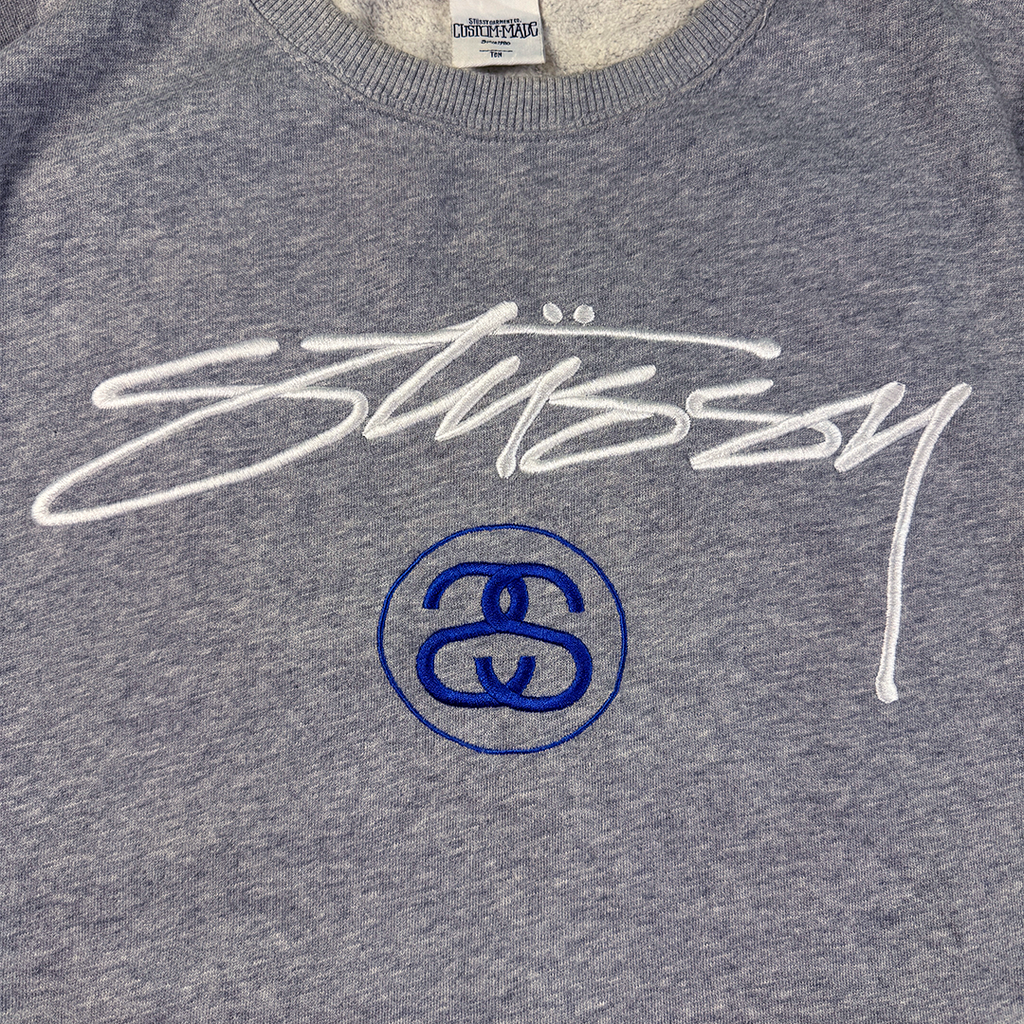 Stussy Custom Made World Tour Embroidery Grey Sweater (M/L)