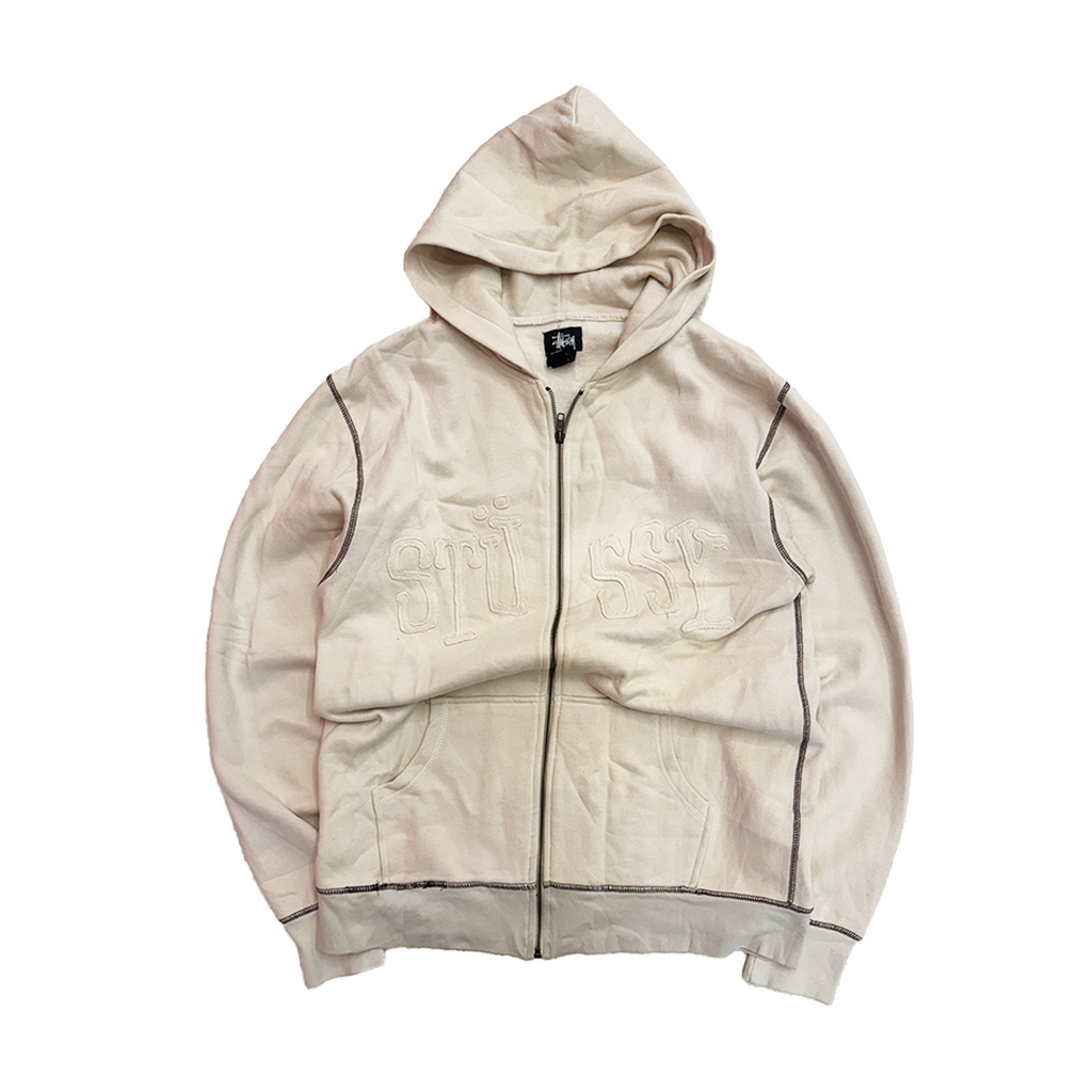 Stussy Beige Big Letters Vintage Hoodie (XL)