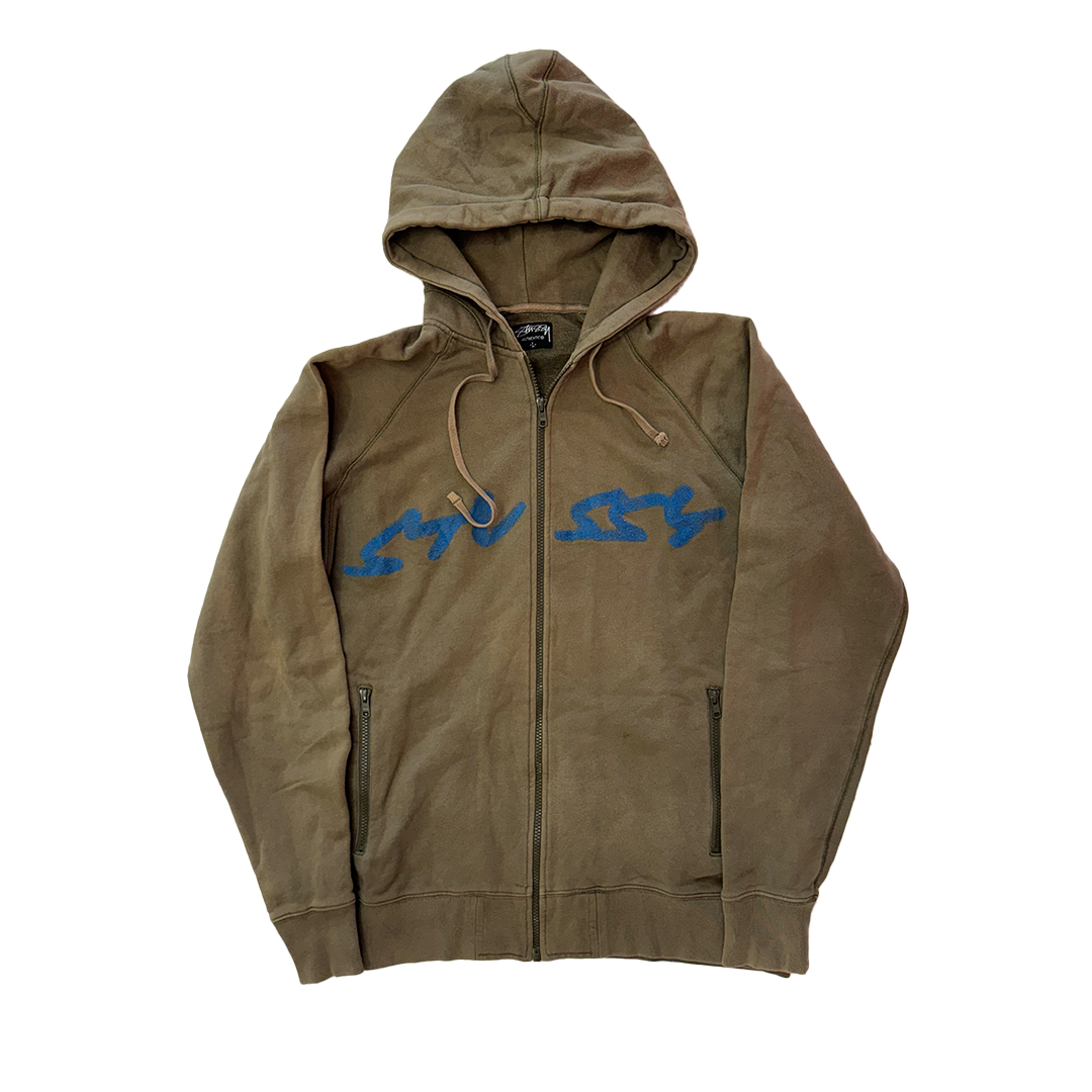 Stussy Fluffy Logo Khaki Zip Hoodie (L)