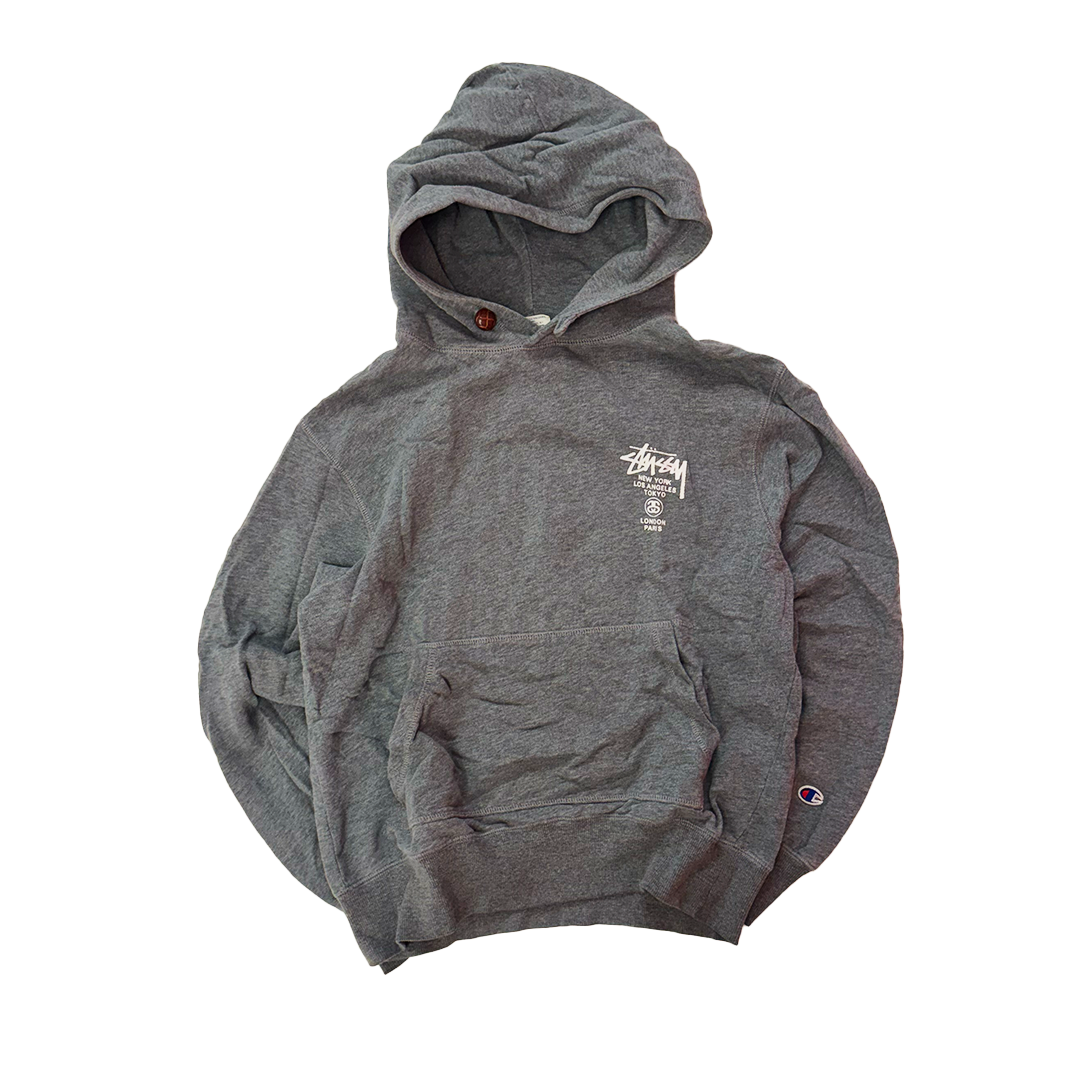 Stussy x Champion World Tour Grey Hoodie (S)
