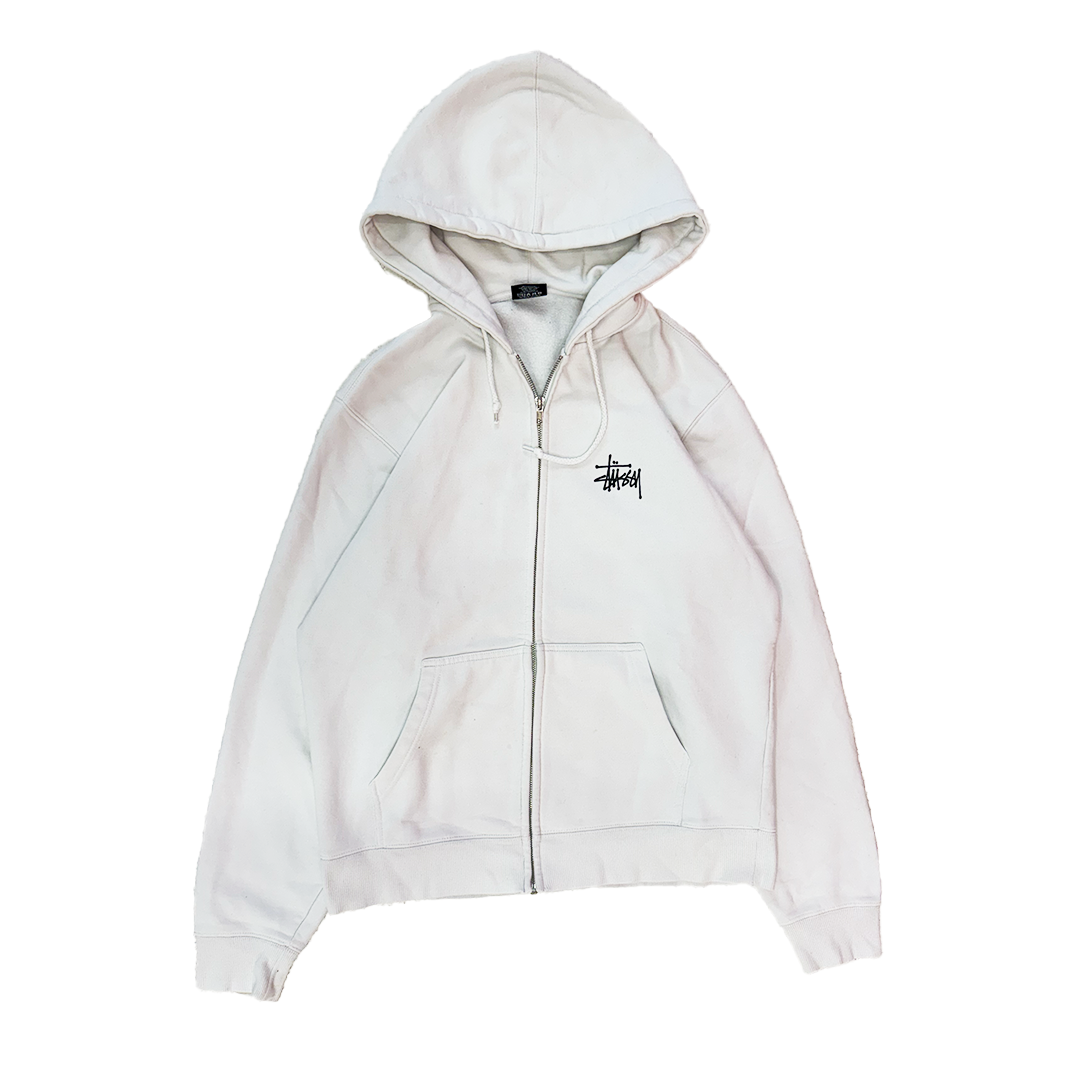Stussy Logo White Zip-Up Hoodie (M)