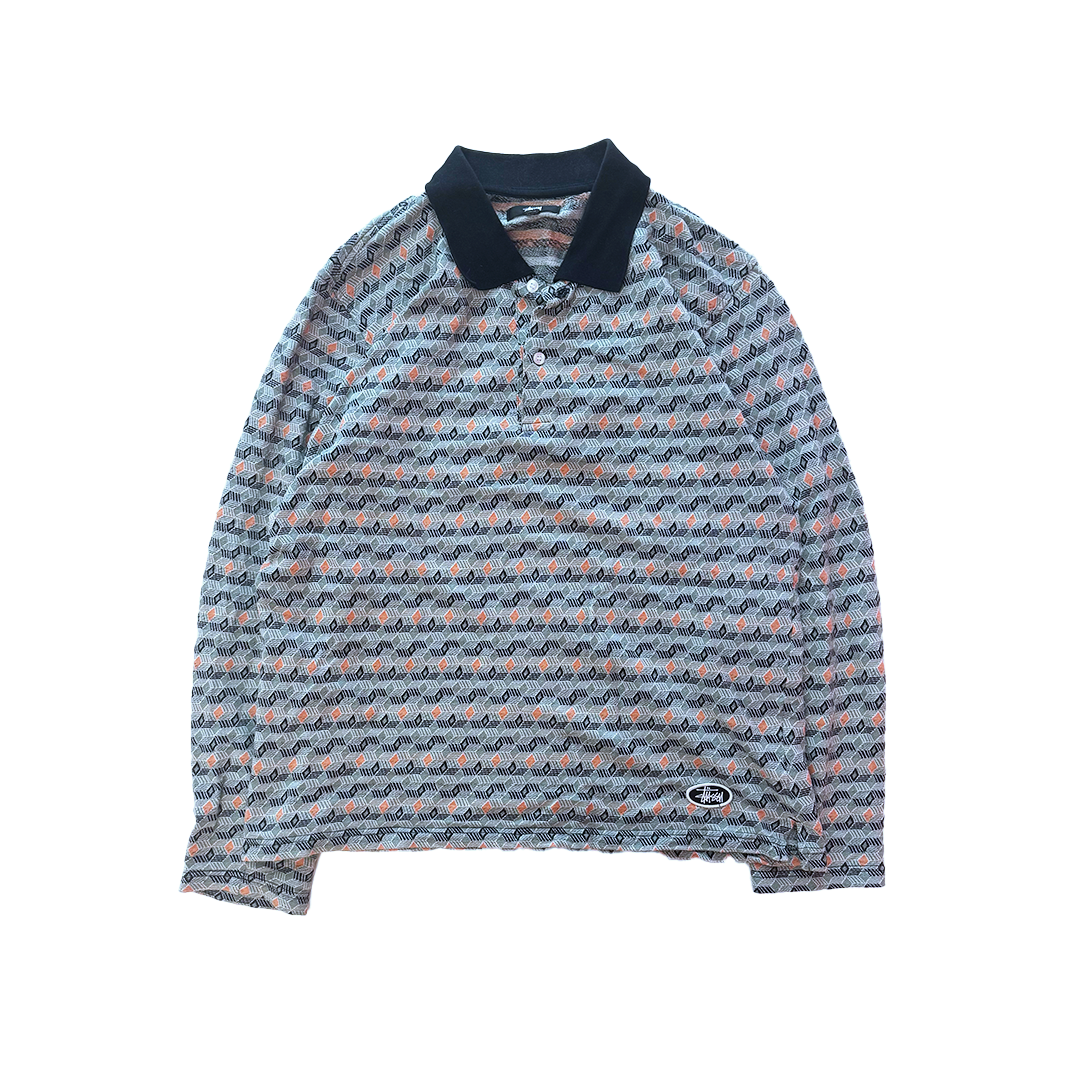 Stussy Diamond Pattern Long Sleeve Polo (M)
